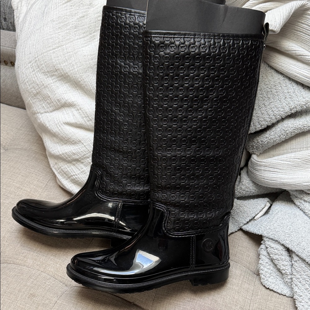 Michael Kors Black Embossed Tall Rain Boots